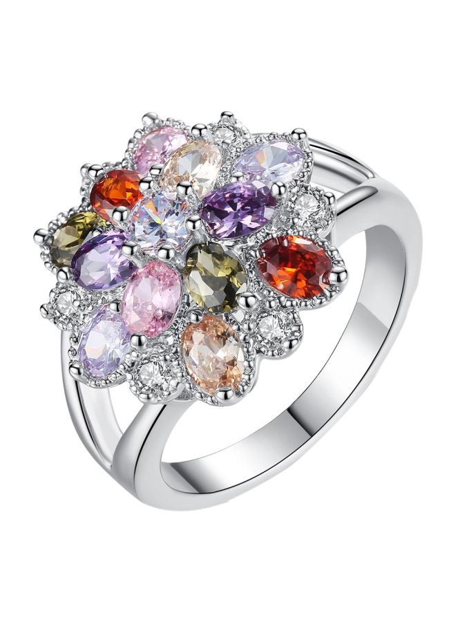 بيوينتي خاتم بتصميم زهرة مرصع بالزركونيا المكعبة ومصنوع من النحاس - Image 1