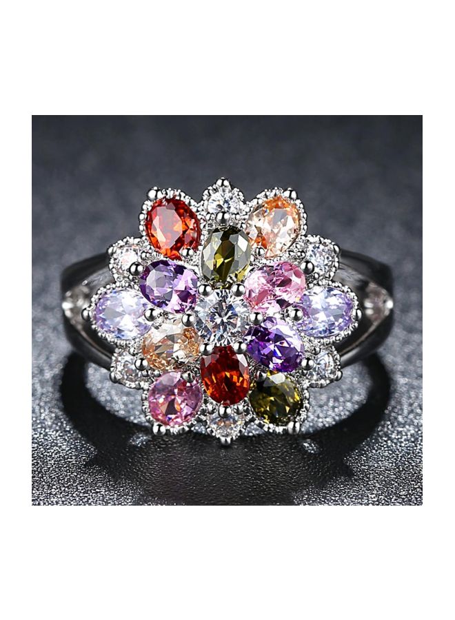 بيوينتي خاتم بتصميم زهرة مرصع بالزركونيا المكعبة ومصنوع من النحاس - Image 4