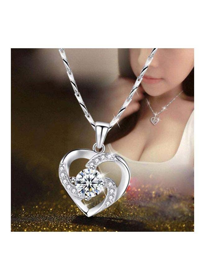 Beauenty - 925 Sterling Silver Cubic Zirconia Studded Heart Pendant Necklace - Image 1