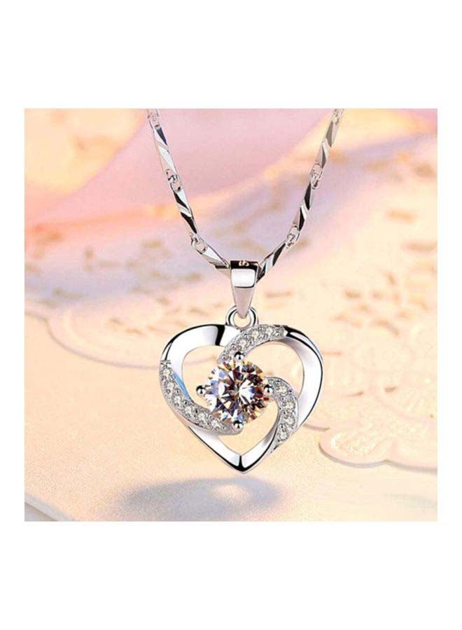 Beauenty - 925 Sterling Silver Cubic Zirconia Studded Heart Pendant Necklace - Image 1