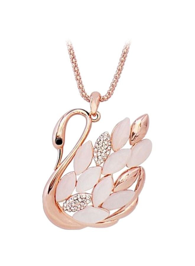 Alloy Opal And Rhinestone Studded Swan Shaped Pendant Necklace - v1589396466/N36195624A_1