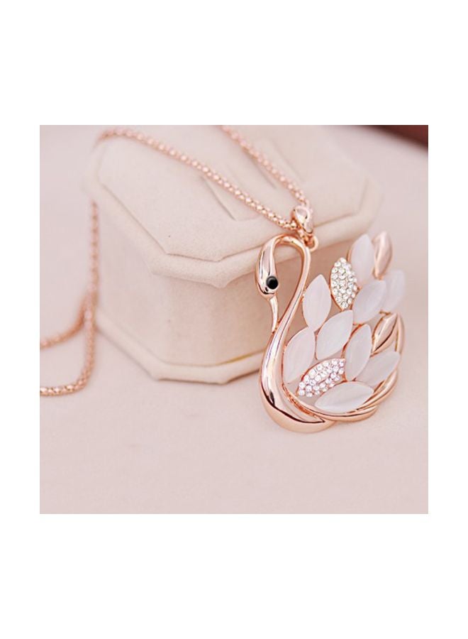 Alloy Opal And Rhinestone Studded Swan Shaped Pendant Necklace - v1589396467/N36195624A_2