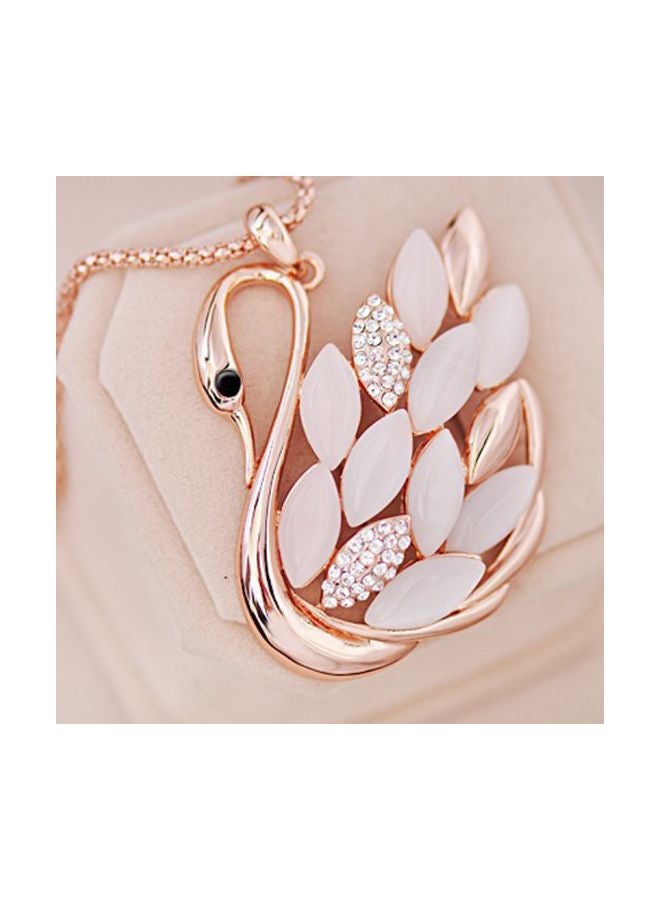 Alloy Opal And Rhinestone Studded Swan Shaped Pendant Necklace - v1589396467/N36195624A_4