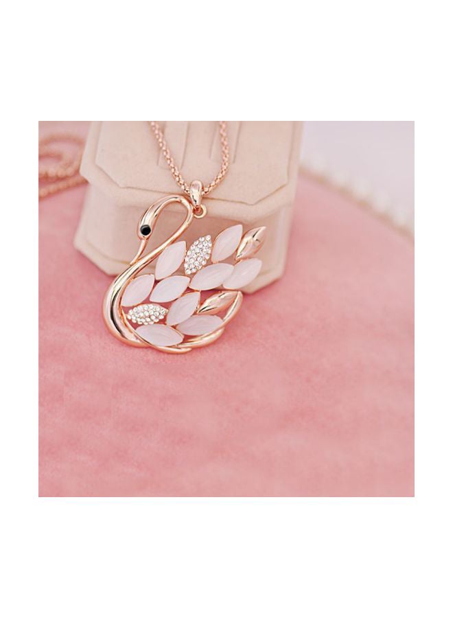 Alloy Opal And Rhinestone Studded Swan Shaped Pendant Necklace - v1589396468/N36195624A_3