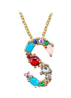 Gold Plated Stone Studded S Shaped Pendant Necklace