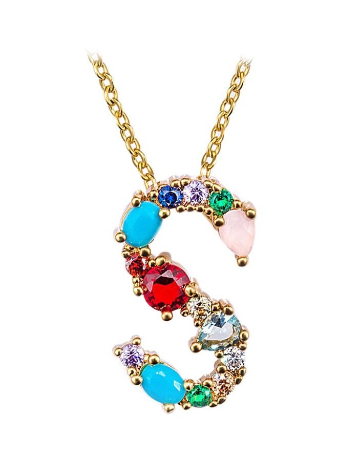 Beauenty - Gold Plated Stone Studded S Shaped Pendant Necklace - Image 1