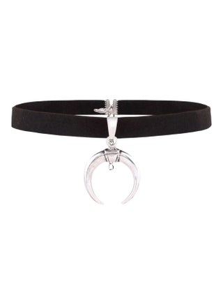 Leather Velvet Choker With Half Moon Designed Charm - v1589396550/N36221384A_1