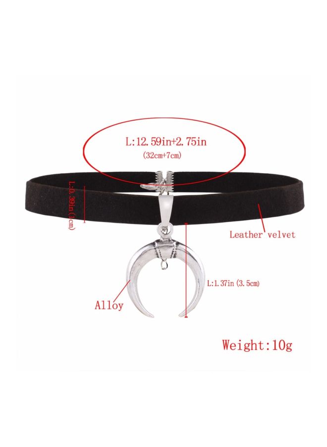 Leather Velvet Choker With Half Moon Designed Charm