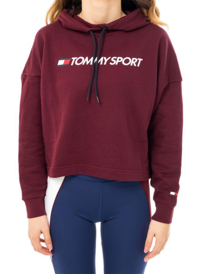 TOMMY SPORT - Cropped Hoodie Logo Deep Rouge - Image 1