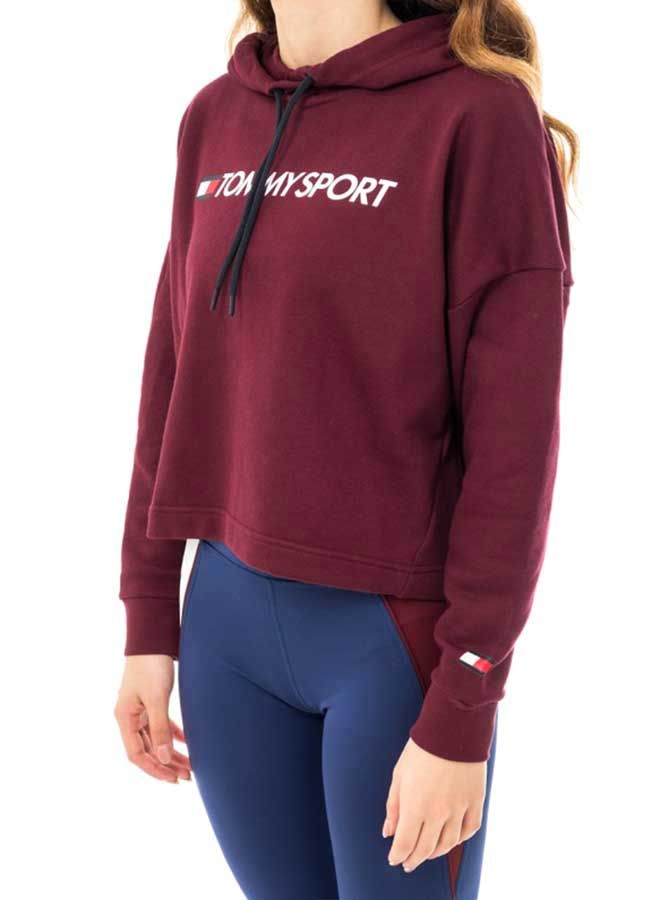 TOMMY SPORT - Cropped Hoodie Logo Deep Rouge - Image 1