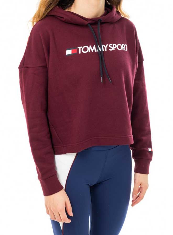 TOMMY SPORT - Cropped Hoodie Logo Deep Rouge - Image 1