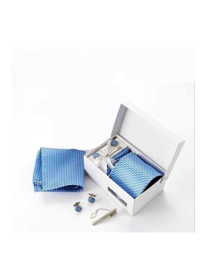 5-Piece Tartan Pattern Necktie Set Blue/Silver - Image 4