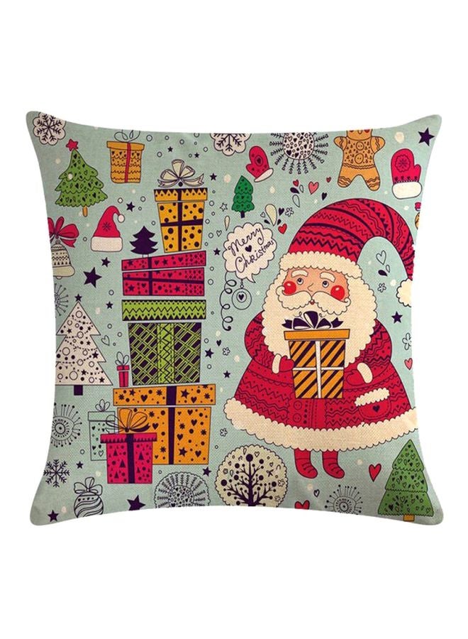 Santa Claus Decoration Printed Cushion Cover Green/Red/White 20x20cm
