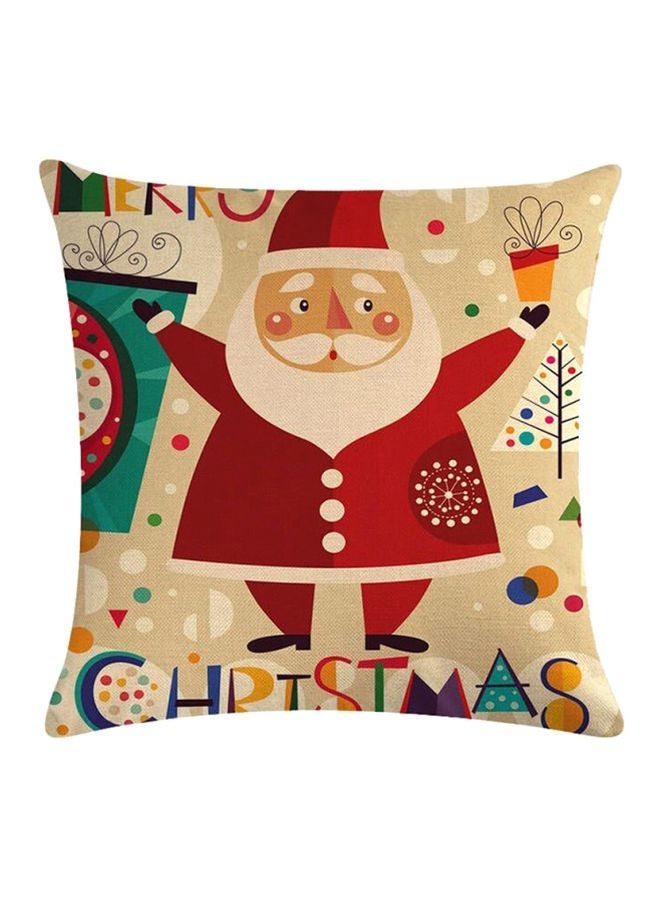 Santa Claus Decoration Printed Cushion Cover Beige/Red/Green 20x20cm