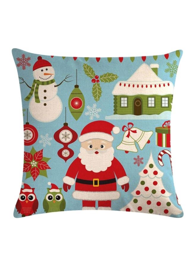 Santa Claus Decoration Printed Cushion Cover Blue/Green/White 20x20cm
