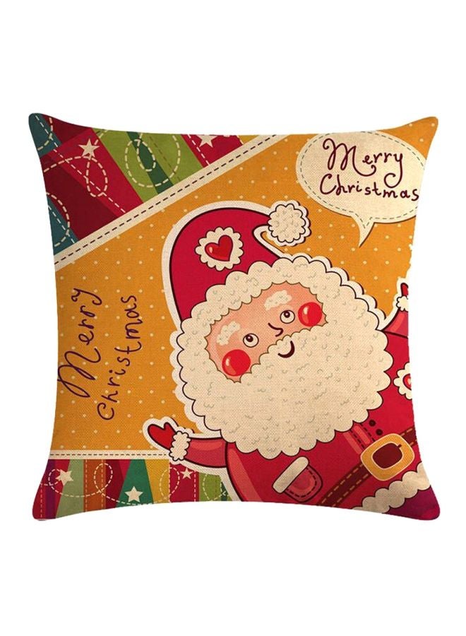 Santa Claus Decoration Printed Cushion Cover Yellow/Red/White 20x20cm