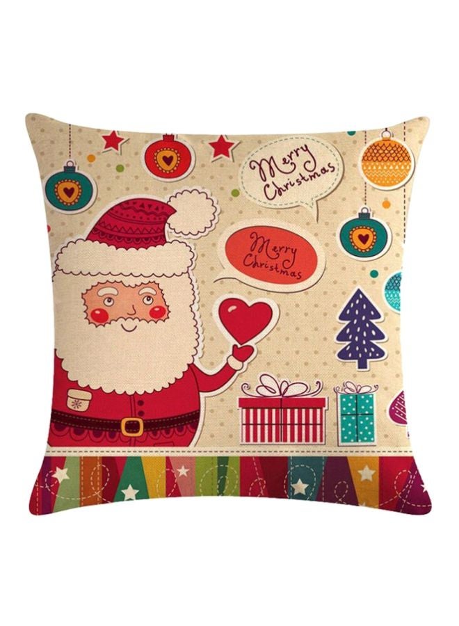 Santa Claus Decoration Printed Cushion Cover Beige/Red/White 20x20cm
