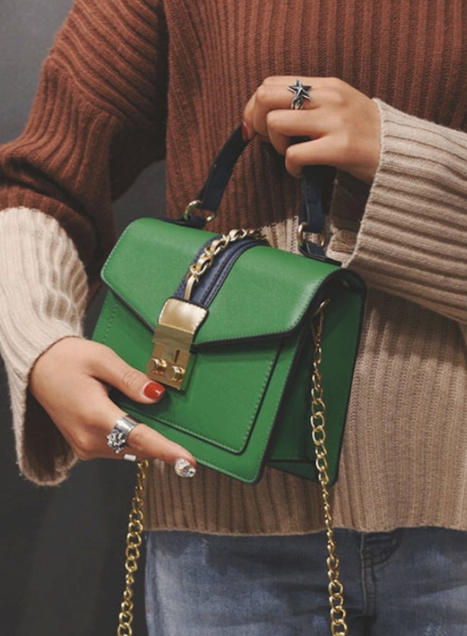 Versatile Casual Chain Shoulder Bag Green/Gold  - Image 3