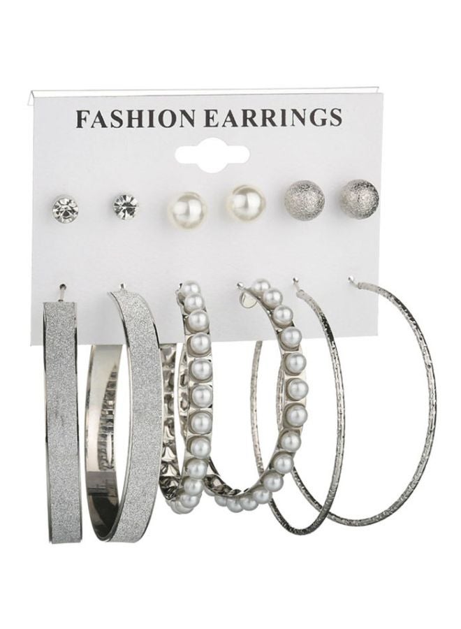Pair Of 6 Hoops Rhinestones Inlay Brief Design Stud Earrings 