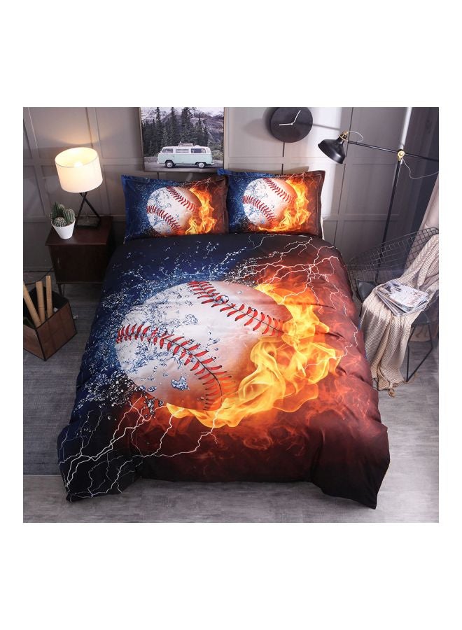 3-Piece Baseball Printed Bedding Set Polyester Blue/Yellow/White - Image 2