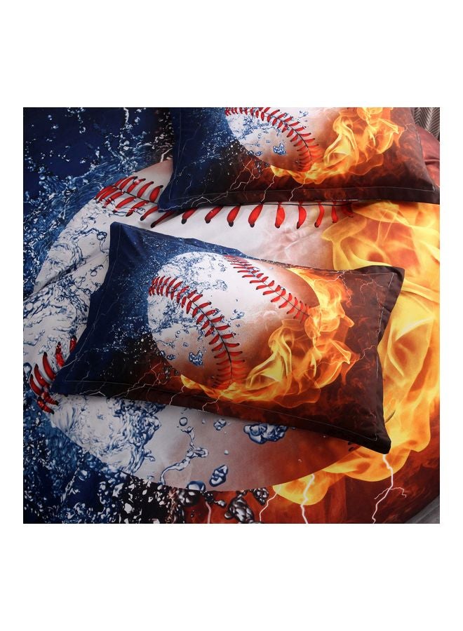 3-Piece Baseball Printed Bedding Set Polyester Blue/Yellow/White - Image 3