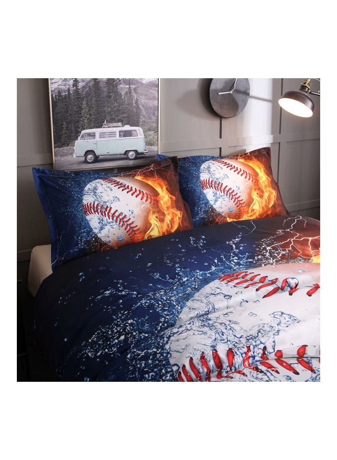 3-Piece Baseball Printed Bedding Set Polyester Blue/Yellow/White - Image 4