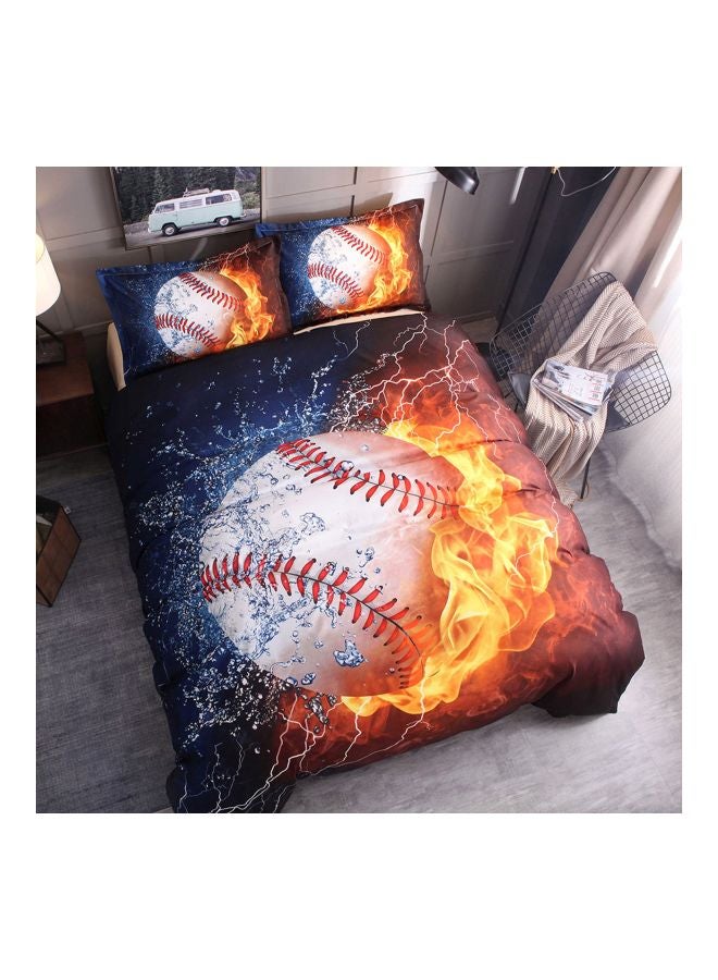 3-Piece Baseball Printed Bedding Set Polyester Blue/Yellow/White - Image 5