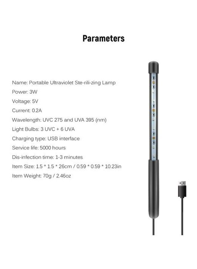 Portable LED Ultraviolet Lamp Black 28x4x4cm - Image 2
