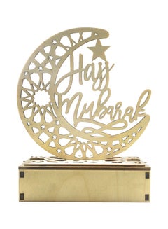 Generic Hajj Mubarak Themed Decorative Wooden LED Light Beige/Brown 16.0x16.0x2.5centimeter  - Image 1