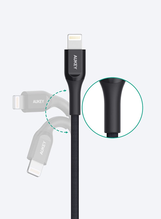 Aukey USB A To Lightning Kevlar Data Sync and Charging Cable Black - Image 3
