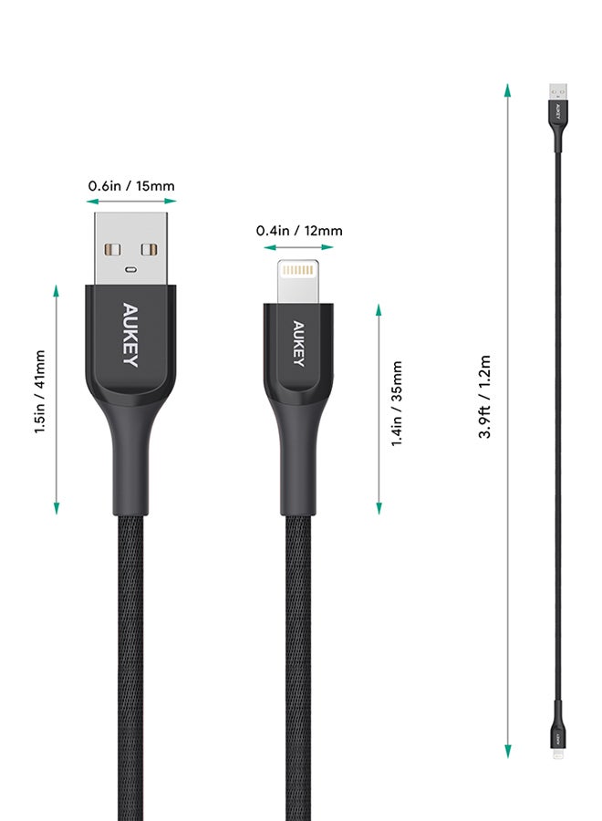 Aukey USB A To Lightning Kevlar Data Sync and Charging Cable Black - Image 5