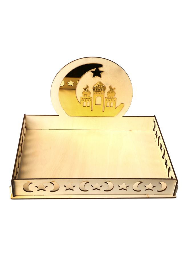 صينية تقديم الضيافة للحفلات بتصميم عيد مبارك مصنوعة من الخشب 14.1x8.5x10.2بوصة - Image 1