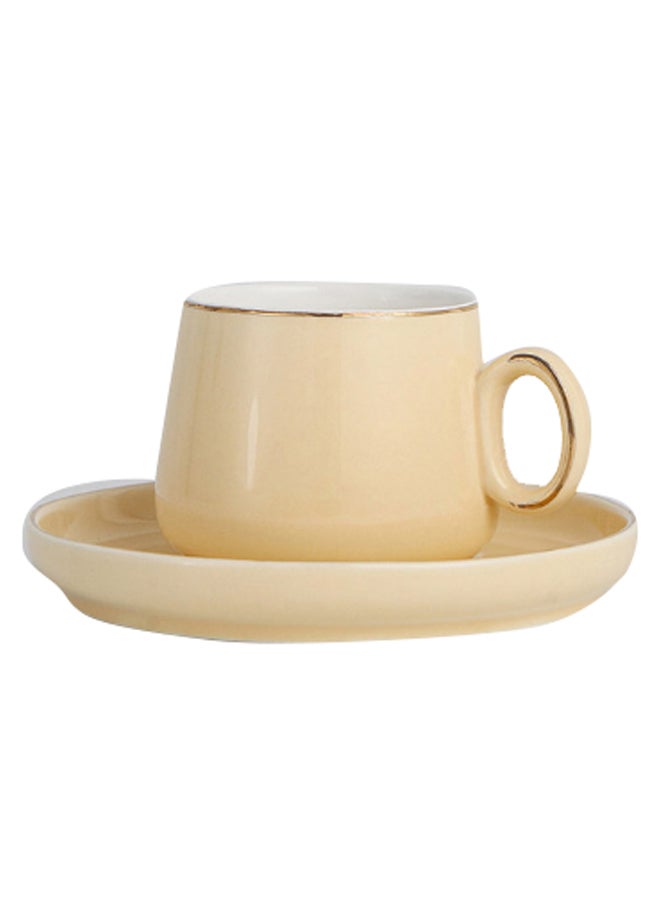 Shuer Round Shaped Handle Cup And Saucer Set Beige/Gold  - Image 1