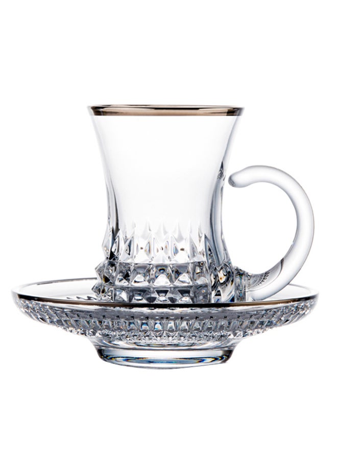 Diamond Tea Cup And Saucer Set Clear/Platinum Clear/Brown