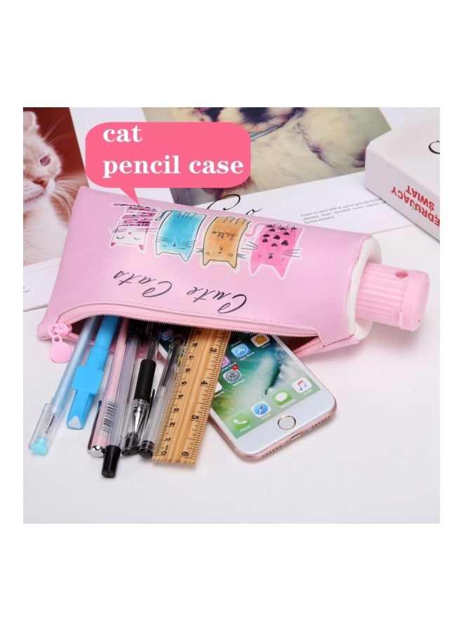 بيوينتي حقيبة أقلام رصاص مطبوع عليها رسومات قطط وبتصميم أنبوب معجون أسنان وردي/ بني/ أزرق - Image 2
