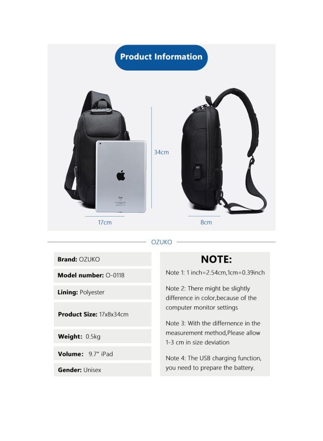 OZUKO - Leisure Fashion Anti-Theft Crossbody Bag Black - Image 1