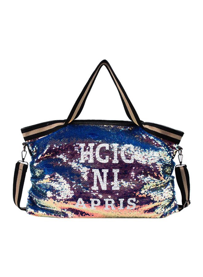 بيوينتي حقيبة يد واسعة بتصميم حورية البحر مزينة بترتر أرجواني/أزرق/أبيض - Image 1