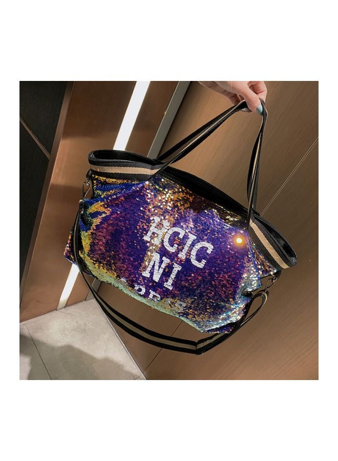 بيوينتي حقيبة يد واسعة بتصميم حورية البحر مزينة بترتر أرجواني/أزرق/أبيض - Image 2