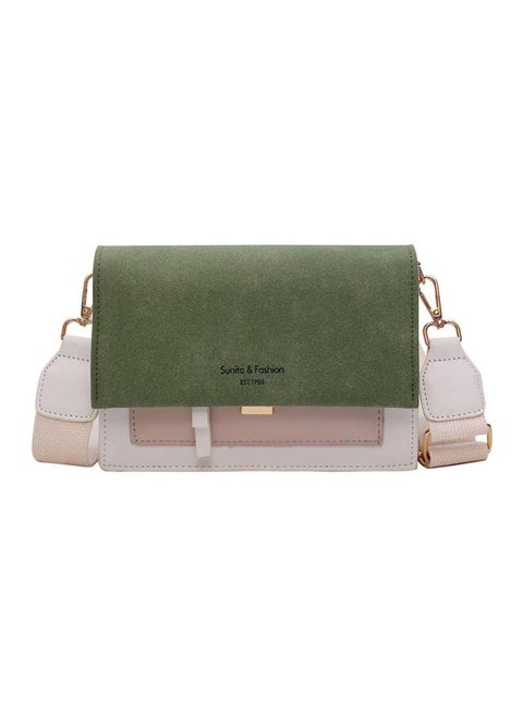 Scrub Leather Crossbody Bag Green/White/Beige