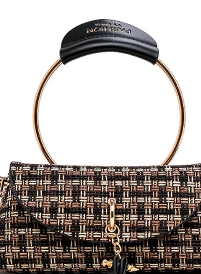 Fashion Ring Shape Handle Casual Handbag Black/Brown/Gold - Image 3