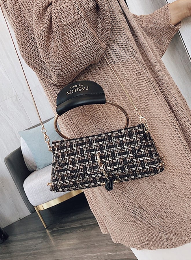 Fashion Ring Shape Handle Casual Handbag Black/Brown/Gold - Image 2