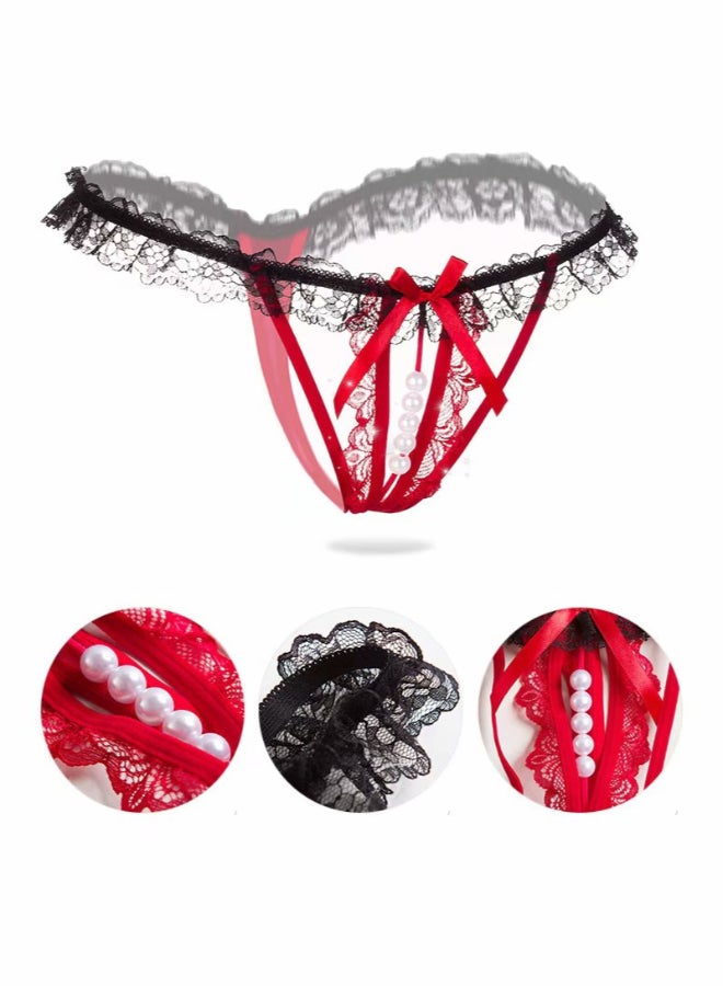 Temptation Thongs Soft Pearl Underwear Black/White/Red - Image 2