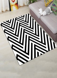Zig Zag Striped Round Shaped Floor Mat White/Black 40 x 60cm