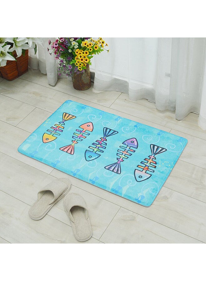 Generic Cute Fish Printed Pattern Anti-Skid Doormat Blue 40 x 60cm 