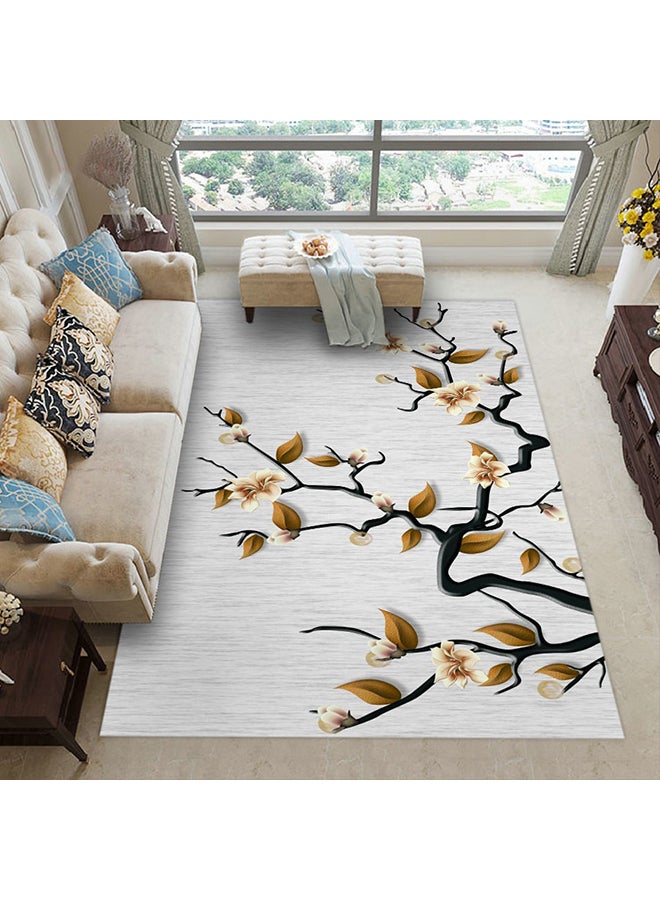 3D Floral Printed Anti-Skid Living Room Floor Mat White/Black/Brown 50 x 80cm 