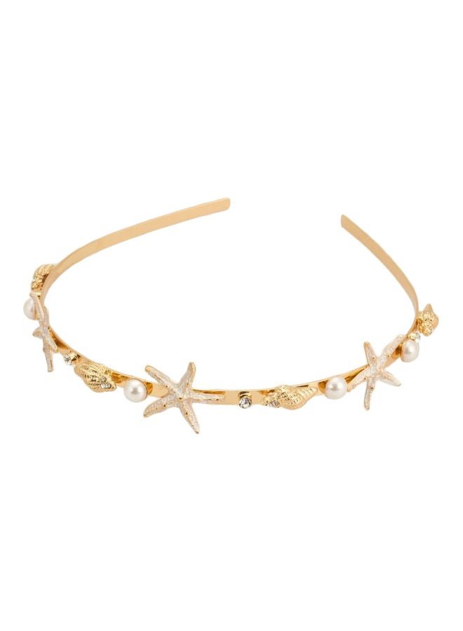 Bijou Brigitte - Pearl Studded Hair Band Gold/White One Size - Image 1