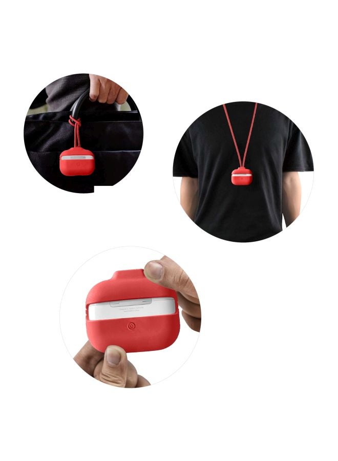 INEIX - Protective Case Cover For Apple AirPods Pro With Hand And Neck Strap Red - Image 1
