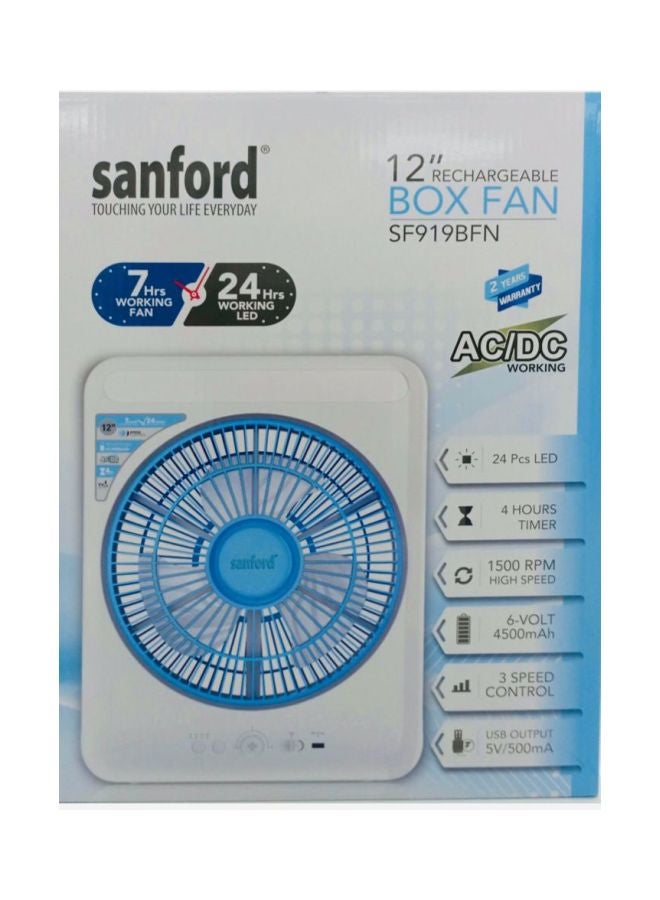 Sanford - Rechargeable Electric Box Fan SF919BFN White/Blue - Image 1