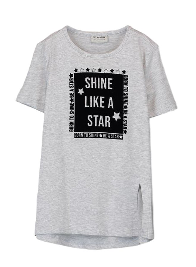 ال سي وايكيكي تيشيرت بأكمام قصيرة وفتحة رقبة مستديرة رمادي/أسود - Image 1