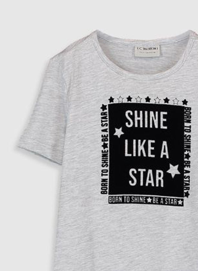 ال سي وايكيكي تيشيرت بأكمام قصيرة وفتحة رقبة مستديرة رمادي/أسود - Image 3